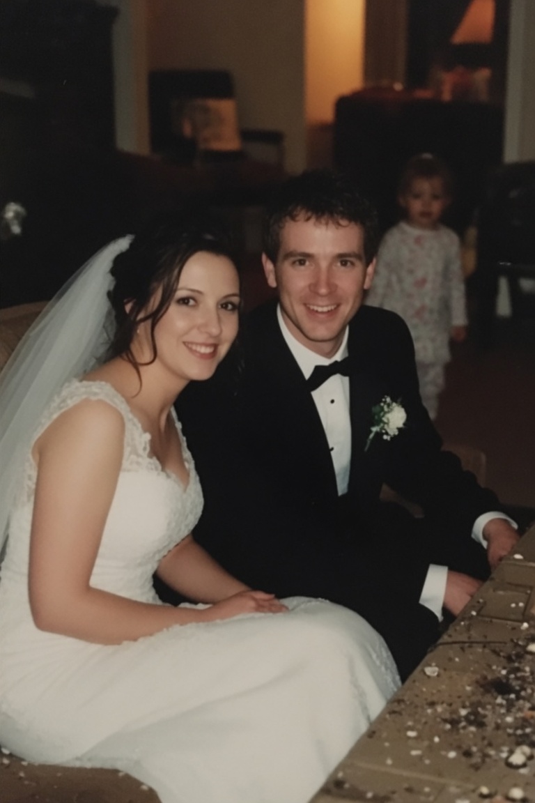 Newlyweds smiling together on their wedding day